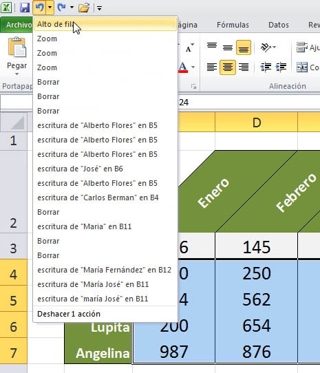 Usando los comandos deshacer, rehacer y repetir Excel 2010